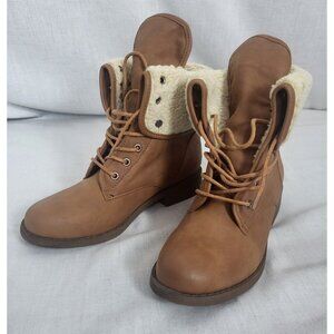 Mudd Faux Fur Boots Booties NWOT Brown Foldover 90’s Y2K Women’s Size 7 Winter